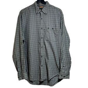 Men’s Timberland Med  Dark Green/ Gray / Navy plaid pattern work shirt